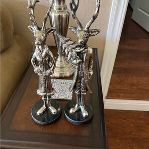 Granville Silver Tone Standing ReinDeer Couple Figurines Coat Marble base